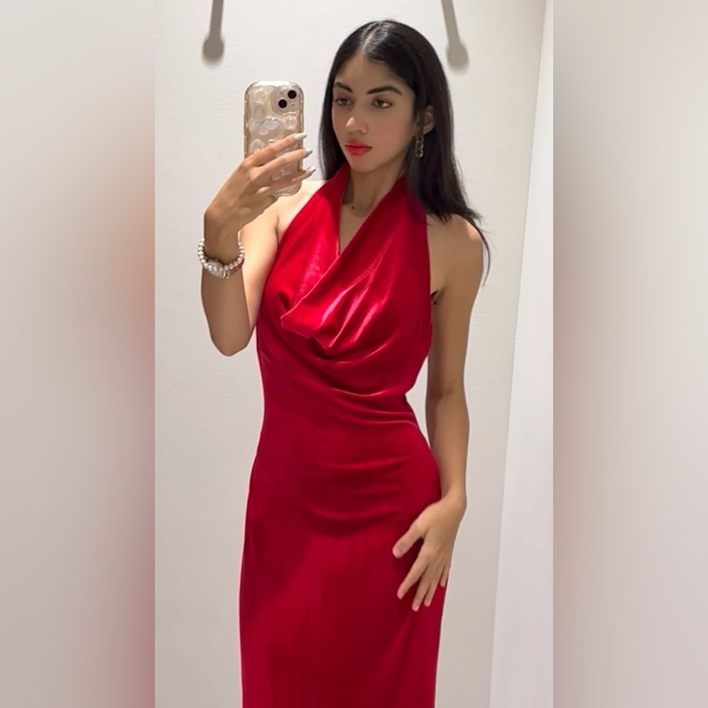Zara Red Velvet Midi Dress